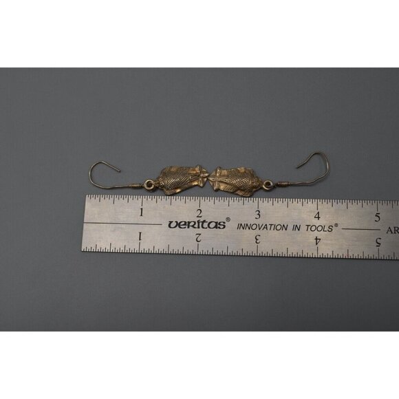 Sterling Silver Drop Earrings Carved Fish on Hooks 6.3 g Sterling 925 2" - Picture 5 of 6